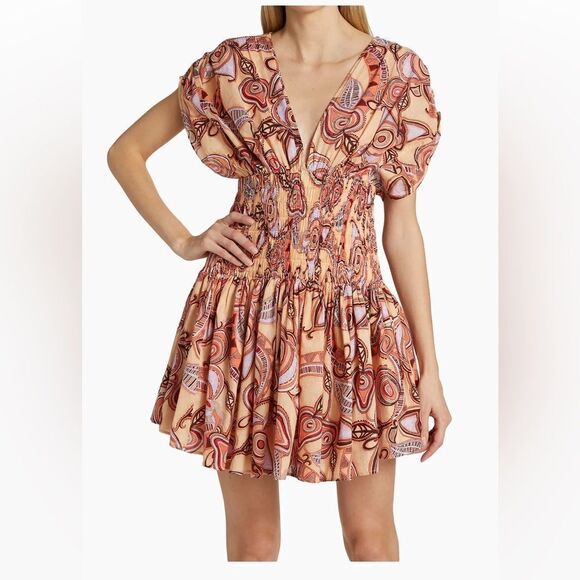 NWT A.L.C Luna Smocked Dress Nude Peach Multi Size 8 $ 495.00 - Picture 4 of 11